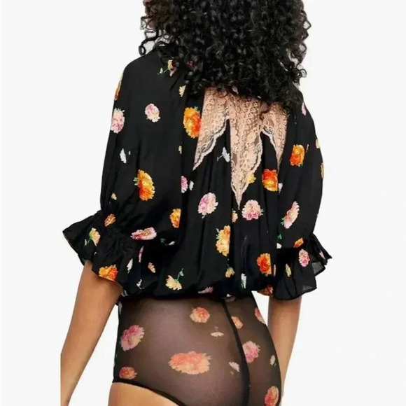 NWT Free People Intametly Poppy Printed Bodysuit Black Combo - Picture 11 of 12